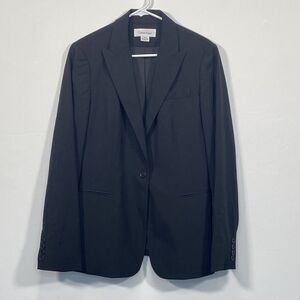 Calvin Klein Blazer Size 10 Black Wool Blend Business Office Formal
